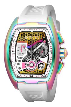 This incredible Invicta watch from the S1 Rally collection offers a Quartz movement, and a sophisticated iridescent case. The face displays a pink, gunmetal metal dial protected by our proprietary Flame Fusion Crystal. The design is completed by a white silicone band. This timepiece can resist water for up to 100m.To cruise in the fast lane means to live in a world where a moment in time can determine ultimate glory. The Invicta S1 is a qualified champion complete with an automatic drive and sty Invicta Watches Women, Mens Invicta Watches, Rainbow Metal, Premium Watches, Pink Watch, 99 Design, Best Watches For Men, Invicta Watches, A Moment In Time