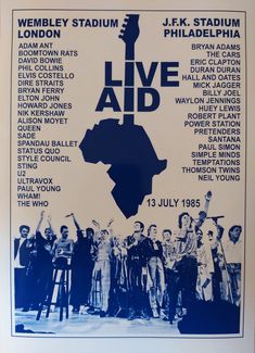 a poster with an image of the band live aid