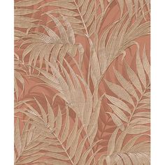 an orange and beige wallpaper with leaves on it