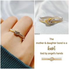 With a meaningful message card included, this Two Strand Knot Ring is a perfect gift for either mothers, daughters. It also serves as a reminder that the bond between you lasts forever. This ring is handcrafted by our artisans, so each piece is one-of-a-kind, making it a more personalized gift to surprise your loved one. CARD MESSAGE The mother & daughter bond is a knot tied by angel's hands SPECIFICATIONS Size: US 5-11 Metal: 925 Sterling Silver WHAT'S IN THE BOX 1*Mother Daughter Ring 1*Full-d Mom And Daughter Rings, Adjustable Meaningful Rings As Gift, Meaningful Adjustable Rings As Gift, Infinity Rings As Gifts For Mother's Day, Infinity Rings For Mother's Day Gift, Inspirational Stackable Jewelry As A Gift, Inspirational Stackable Jewelry As Gift, Gold Rings For Mother's Day Birthday Gift, Adjustable Gold Rings For Birthday Gift