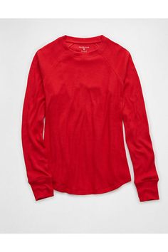 Super soft ribbed plush/Long sleeves/Crew neck Trendy Long Sleeve Red T-shirt, Red Oversized Long Sleeve T-shirt, Red Long Sleeve T-shirt For Loungewear, Red Long Sleeve Fleece Sweatshirt, Red Long Sleeve Cotton T-shirt, Athletic Fit Jeans, Dream Jeans, Easy Costumes, Curvy Jeans