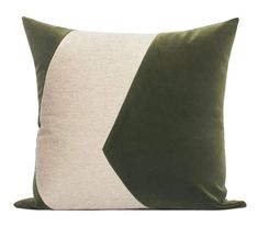 a green and white pillow with two contrasting stripes on the front, one in grey and one in beige