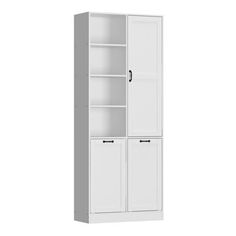 a tall white cabinet with two doors