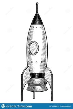 an old fashioned drawing of a rocket on a white background stock photo image and royalty