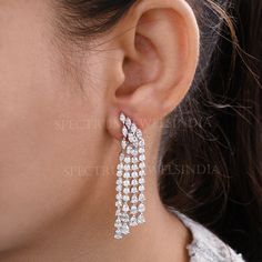 Chandelier Diamond Earrings, 18k Solid Gold Bridal Earrings, Dangle Drop Earring, Wedding Jewelry, Cluster Earrings, Bridesmaid Gift For Her by spectrumjewelsindia on Etsy Dazzling Diamond White Chandelier Earrings With Elegant Design, White Hand Set Chandelier Earrings For Party, Diamond Dangle Cluster Earrings For Party, Exquisite Diamond Cut Dangle Earrings, Exquisite Diamond White Chandelier Earrings, Elegant Round Chandelier Earrings For Reception, Elegant Hand Set Round Danglers, Diamond Cut Bridal Earrings For Party, Formal Diamond White Chandelier Earrings With Diamond Cut