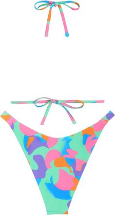 Introducing our Multi Printed High Cut Two Piece Bikini Swimsuit, perfect for a day at the beach or pool. With its high cut design and vibrant print, this swimsuit will flatter your figure and have you turning heads. Made from durable and comfortable materials, it's a must-have for any swimwear collection. Get ready to make a splash! Polyester spandex/ Machine Wash Closure type / Tie The bikini set material is made of high-quality polyester and spandex to ensure durability, breathability, and quick drying Frilled trim, high cut, adjustable halter strings ties at neck and back, removable padding. Be the envy of all your friends with this perfect bikini set This color block two-piece swimsuit features adjustable shoulder straps and tie side bottom.. Super soft material for a silky feel and q Trendy Green Swimwear For Sunbathing, Playful Stretch Swimwear For Sunbathing, Stretch Swimwear With Vibrant Print For The Beach, Fitted Vibrant Print Summer Swimwear, Playful Swimwear For Beach Party Season, Playful Stretch Swimwear For Poolside, Vibrant Triangle Top Swimwear For Sunbathing, Vibrant Triangle Top Swimwear For Poolside, Multicolor Bold Print Swimwear For Beach Party