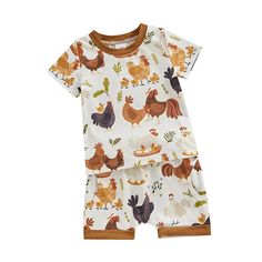 Get your little one ready for summer with our CHICKENS Summer Outfit! This cute baby girl outfit features playful chicken prints, perfect for a day of fun in the sun. Cute Toddler Boy Outfits, Toddler Baby Boy, Farm Chicken, Farm Clothes, Chicken Print, Toddler Girl Shorts, Baby Boy Summer, Animal Print Shirts