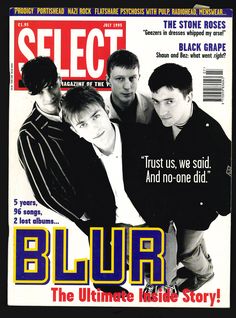 a magazine cover with four young men on the front and one man in black shirt