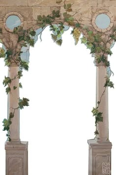 an arch with vines and leaves on it