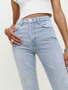 Cynthia High Rise Straight Long Jeans | Reformation High Rise Cropped Denim Jeans For Everyday, Light Wash Mid-rise Everyday Bottoms, Light Wash Mid-rise Bottoms For Everyday, Everyday Light Wash Mid-rise Bottoms, Straight Hem Cropped Denim Jeans With Belt Loops, Classic Light Wash Jeans With Belt Loops, Everyday High Rise Denim Blue Flare Jeans, High Rise Denim Bottoms For Everyday, Medium Wash High Rise Jeans For Everyday