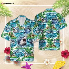 Shark Hawaiian Shirt, Gift For Men And Women, Beach Party Shark Aloha Hawaii Shirt Sharks Swimming, Shark Swimming, Aloha Hawaii, Hawaiian Flowers, Women Beach, Island Vibes, Stylish Shirt, Tropical Vacation, Hawaii Shirt