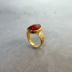 22K Yvaga Ring handmade in Solid Gold * Unisex * All solid 22K Gold * Natural Carnelian stone  * Beautiful gift box included * Weight of gold approximately 4 - 5 grams * UK hallmarked by the London Assay office * Handmade items c an take up to 3 - 4 weeks Yellow Gold Rings With Natural Stones For Gift, Gold Ruby Ring Oval Cabochon With Polished Finish, Gold Rings With Natural Stones For Gift, Handmade 22k Gold Rings For Formal Occasions, Red 22k Gold Rings For Gift, Formal Handmade 22k Gold Rings, Luxury Rings With Natural Stones For Gift, 22k Gold Ruby Ring As A Gift, Gold Gemstone Rings For Gift