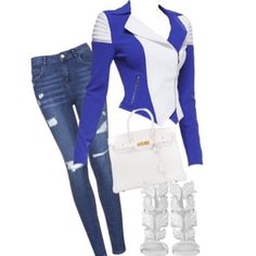 Royal Blue And White Moto Jacket Nwt. Crepe Fabric, Has Stretch, With Structure Shoulder With A Padding And Moto Style . Light Weight. Perfect For Spring ! *Not Forever21. $20 On Merc_ari White Moto Jacket, Sheer Lace Shirt, White Stripes Shirt, White Lace Blouse, Bohemian Tops, Moto Style, Long Sleeve Pullover Sweater, Blue Crop Tops, Black Turtleneck