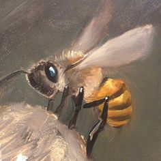 a painting of a bee in the water with its wings extended and eyes wide open