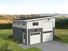 this is an artist's rendering of a two - story garage in the mountains