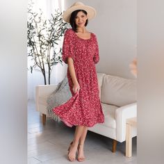 New With Tags 100% Flowy Rayon With Polyester Liner Smoke And Pet Free Home Neesees Dresses, Peasant Dress, Red Dress, Midi Dress, Cream, Womens Dresses, Dresses, Women Shopping, Color