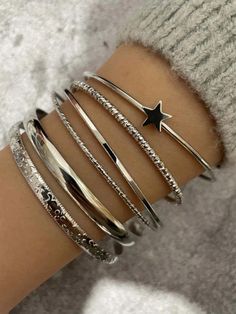 Plateado  Collar     Embellished Betrayal Quotes, Bangle Bracelet Set, Dope Jewelry, Stacked Jewelry, Funky Jewelry, Jewelry Lookbook, Silver Bangle Bracelets, Silver Bangle, Girly Jewelry