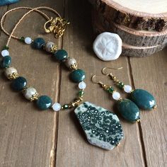 Handmade Gold Jade Beaded Necklaces, Adjustable Green Artisan Jewelry, Green Adjustable Artisan Jewelry, Artisan Adjustable Green Jewelry, Bohemian Jade Gemstone Earrings, Handmade Spiritual Jade Earrings, Adjustable Bohemian Jade Jewelry, Jade Pendant Necklace With Natural Stones, Bohemian Necklace As Gift For Her