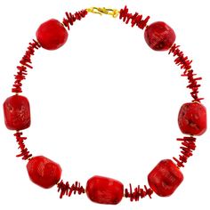 Gemjunky BoHo Chic Extra-Large Red Bamboo Coral Necklace Luxury Red Necklace For Gift, Red Coral Necklaces As Gifts, Red Coral Jewelry With Natural Stones, Luxury Red Necklace With Polished Beads, Luxury Handmade Red Jewelry, Red Coral Necklace With Natural Stones, Red Polished Beads Jewelry For Formal Occasions, Formal Red Jewelry With Polished Beads, Formal Red Polished Beaded Jewelry