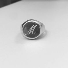 "Pinky ring, Engraved ring, Initial Ring, Personalized Ring Engraved Signet ring with Round Seal- sterling silver or Best quality 18k Gold Plate over sterling silver Diameter: 12 mm Please note in the \"notes to seller\" at checkout. : * state your ring size * letter you want to apper The product will arrive to you packed in gift box and padded envelope to maintain the product Our jewelry are water resistant and comes with 1 year warranty Thank you for your interest. Please check out our other i Symbolic Stamped Signet Ring In Sterling Silver, Symbolic Stamped Sterling Silver Signet Ring, Symbolic Sterling Silver Stamped Signet Ring, Sterling Silver Initial Ring For Wedding, Minimalist Engraved Sterling Silver Ring, Silver Initials Promise Ring, Silver Initial Promise Ring, Stamped Sterling Silver Signet Ring, Silver Stamped Symbolic Signet Ring