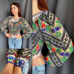 Amazing Romanian vintage blouse! So bright and stunning! So vibrant colours Tulle fabric Great condition! Universal size Will suit to and S and M size Folk Blouse With Multicolor Embroidery Motif, Bohemian Patchwork Blouse For Spring, Bohemian Spring Patchwork Blouse, Bohemian Spring Blouse With Patchwork, Bohemian Patchwork Blouse For Festival, Spring Bohemian Patchwork Blouse, Summer Festival Peasant Top With Embroidered Sleeves, Bohemian Tops With Geometric Embroidery, Multicolor Long Sleeve Bohemian Embroidered Top