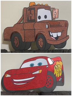 two pictures of cars on top of each other, one is red and the other is brown