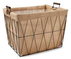 a large basket with handles is shown on a white background and has a black wire frame around it