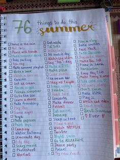 a notebook with the words 46 things to do this summer written on it