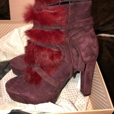 Nwb In Box. Smell The Leather. Real Fur. Made In Italy. Tried On But Never Worn. Size 35/36, Us 5, 36 = Us 5.5 And 36/37 = Us 6 Questions? Leave A Comment Below! 3 For $12 On Anything $5 And Under! 3 For $12 On Anything I Have Made $5 And Under! Just For This Sale! Winter Ankle Boots With Wrapped Heel, Suede Heels For Night Out In Winter, Winter High Heel Boots With Suede Lining, Winter High Heeled Boots With Suede Lining, Chic Burgundy Heeled Boots With Round Toe, Winter Suede Heels With Stacked Heel, Party Heels With Suede Lining For Fall, Chic Burgundy High Heel Boots, Winter Booties With Stacked High Heel