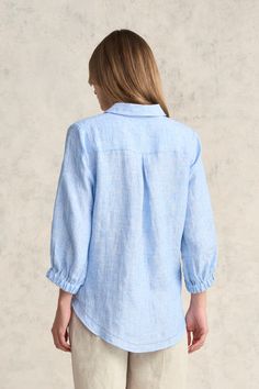 This 100% French linen shirt with natural shell buttons and elasticated cuffs is a light and breathable addition to any outfit. In addition to classic shirt details, it features intricate picot detailing along the pocket and hem. Available in Chambray Cross Dye, this shirt pairs perfectly with our signature Bengajean®. Chambray Shirt Outfits, Latest Colour, Shell Buttons, French Linen, Chambray Shirt, Classic Shirt, S Models, Linen Shirt, New Shop