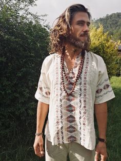 Tribal Artesano Etno Man Hippie Boho Rainbow Ethnic Handmade - Etsy Mexican Shirts For Men, Hippie Outfits 70s, Van Hippie, Mexican Shirt, Festival Outfits Men