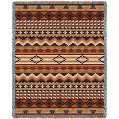 an orange and brown rug with geometric designs