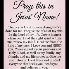 a prayer card with the words pray this in jesus's name