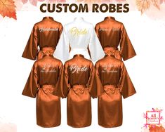 "🌸 NOTE 🌸 Small Words & Letters cannot be Printed in Glitters. Material : For Kids 98% Polyester 2% Spandex { Flame Resistant } 🌸 This is a quality robe that everyone will love! Make the guest of honor feel special! Our Robes are perfect for Bridal Party, Wedding Party, Bachelorette party. 🌸 These stunning and silky soft satin Robes will be wonderful addition to your Bridal Shower and apparel. 🌸 Select from a wide range of Robe colors and print colors 🌸 PREMIUM QUALITY ROBE: Our elegant ,Birthday Girl, Party, Wedding, Robe is made of 100% satin fabric. 🌸 About Product 🌸 🌸 Material: 100% Satin. 🌸 Printing : Vinyl Heat Press. 🌸 Please Check Listed images For: 🌸 Robe Colors Available 🌸 Robe Size Chart 🌸 Font Colors Available 🌸 Fonts Available 🌸 NOTE 🌸 🌸 Please see the last p Burnt Orange Bridesmaid Robes, Rust Bridal Party, Burnt Orange Wedding Colors, Burnt Orange Bridesmaid, Orange Wedding Colors, African Bridal Dress, Bridesmaids Robes, Orange Bridesmaid, Satin Robes