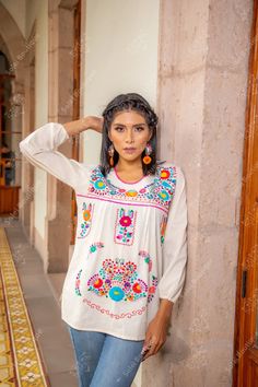 Hand Embroidered Floral Blouse. Floral Mexican Blouse. Mexican | Etsy Multicolor Bohemian Embroidered Long Sleeve Top, Multicolor Long Sleeve Bohemian Embroidered Top, Bohemian Multicolor Embroidered Long Sleeve Top, Spring Long Sleeve Blouse With Multicolor Embroidery, Long Sleeve Embroidered Blouse, Spring Multicolor Embroidery Peasant Top With Long Sleeves, Long Sleeve Blouse With Multicolor Embroidery For Summer, Long Sleeve Blouse With Geometric Embroidery, White Long Sleeve Blouse With Embroidered Sleeves