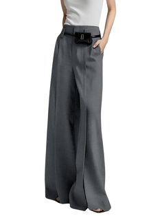 Elevate your formal wardrobe with these chic high waist wide leg floor-length split pleated grey pants for women. Perfect for all seasons, these pants feature a high waist design that flatters your figure and adds a touch of sophistication to any outfit. The slight stretch in the fabric ensures a comfortable fit, while the blended polyester and spandex material offers durability and easy care. With a solid pattern and pleated front style, these pants exude elegance and style. Complete with pockets and a zipper fly closure, these wide leg pants are a must-have for any fashion-forward woman. Specifications Style: Formal Season: All Season Waist Type: HIGH Decoration: Pockets Elasticity: Slight Stretch Fabric Type: Blended Pattern Type: Solid Pant Style: Wide Leg Pants Material: Polyester Mat Elegant Gray Wide Leg Pants For Spring, Gray Wide Leg Full Length Pants For Formal Occasions, Gray Formal Wide Leg Full Length Pants, Elegant Gray Pants For Spring, Gray Wide Leg Pants For Formal Occasions, Elegant Gray Wide Leg Pants For Work, Formal Gray Wide Leg Pants, Elegant High Waist Gray Bottoms, Gray Wide Leg Pants For Formal Fall Occasions