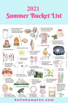 a summer bucket list with pictures and words