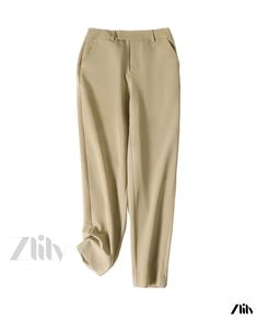 Zlily - Stylish Straight Pants - Fashionable Trousers Spring Khaki High-waisted Work Pants, Non-stretch Khaki Tapered Leg Pants, Versatile Straight Khaki Pants, Chic Stretch Straight Chinos, Khaki Straight Cargo Pants, Khaki Stretch Ankle Pants, Stretch Khaki Bottoms For Workwear, Khaki Ankle-length Pants For Spring, Stretch Khaki Ankle Pants