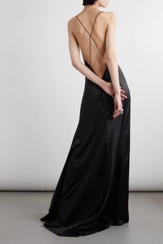 Black Open-back silk-satin maxi dress | SAINT LAURENT | NET-A-PORTER Open Back Silk Dress, Silk Backless Dress, Silk Dress Pattern, Backless Silk Dress, Saint Laurent Dress, Black Backless Dress, Dress Hire, Beautiful Black Dresses, Low Back Dresses