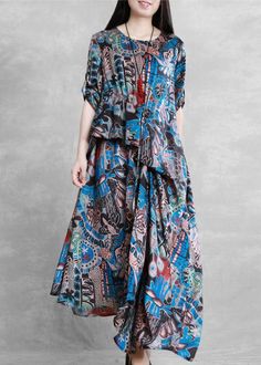 Style o neck asymmetric summer dresses Sleeve blue print robes Dresses

 Materials used:silk blended

Measurement:One size fits all for this item. Please make sure your size doesn't exceed this size: XXL/BUST-112cm   
   
Shoulder 40cm / 15.6"
Sleeve length 37cm / 14.43"
Cuff 32cm / 12.48"
bust 112cm / 43.68"
length 133cm / 51.87"



We ship worldwide.

Tracking numbers provided for all orders. Blue Floral Print Dress With Asymmetrical Hem, Blue Asymmetrical Hem Dress With Floral Print, Blue Bohemian Maxi Dress With Abstract Print, Blue Floral Print Maxi Dress With Asymmetrical Hem, Blue Midi Dress With Asymmetrical Floral Print Hem, Asymmetrical Printed Summer Dresses, Blue Asymmetrical Hem Dress For Spring, Spring Bohemian Asymmetrical Midi Dress, Blue Short Sleeve Dresses With Abstract Print