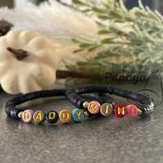 Daddy and Me. Mommy and Me. Heishi Bracelets. Customizable. - Etsy Clay Bead Bracelet Ideas Mom, Mama Clay Bead Bracelet, Mama And Mini Clay Bead Bracelets, Mommy And Me Clay Bead Bracelets, Mommy And Me Bracelets, Mama Bracelet, Family Bracelets, Mini Bracelet, Comfort Gifts