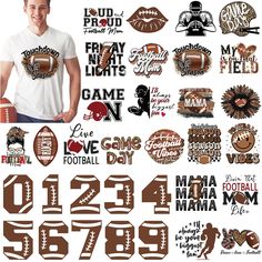 a man standing in front of a large number of football stickers