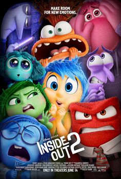 the inside out 2 movie poster with monsters and other cartoon characters in front of them