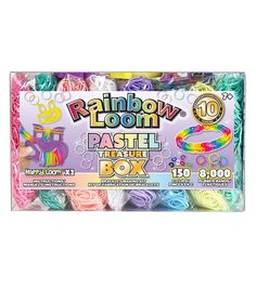 the rainbow loom pastel thread box is packed with different colors and sizes of yarn