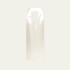 THE ROW "Laz" satin skirt High wait Full length Straight silhouette Back walking vent Back zip Wool/silk Made in Italy Satin Skirt, Silk Skirt, Bergdorf Goodman, The Row, Full Length, Tops Designs, In Italy, Walking, Satin