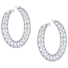 Important diamond hoop earrings in White Gold Diamond information: 26.00 Carats of round brilliant cut diamonds. 2" Diana M is one-stop shop for all your jewelry shopping, carrying line of diamond rings, earrings, bracelets, necklaces, and other fine jewelry. We create our jewelry from gemstones and diamonds of the highest quality (GIA certified) as well as the highest quality of gold and platinum to deliver magnificent, exquisite items that will bring a lot of happiness to its owner. Dimond Earrings, White Gold Hoop Earrings, White Gold Hoops, Hoop Earring Sets, White Gold Earrings, Diamond Hoop Earrings, Antique Earrings, Emerald Cut Diamonds, Jewelry Earrings Hoops