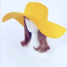 New Yellow Color I Have Other Colors Also One Size Fits Most Check Out My Store Trendy Lightweight Sun Hat For Beach Season, Casual Brimmed Panama Hat For Pool, Summer Hats For Sunbathing And Beach Season, Casual Straw Hat For Beach Season Vacation, Casual Straw Hat For Beach Vacation, Casual Straw Hat For Pool And Beach Season, Casual Summer Hat For Vacation, Casual Summer Vacation Hat, Trendy Sun Hat For Beach Season