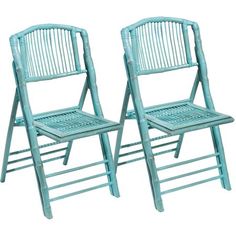 pair of turquoise bamboo folding chairs