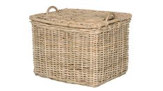 a large wicker basket with handles on an isolated white background for use as a storage container