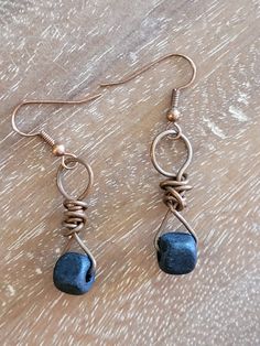 Copper and Black Wooden Bead Earring - Etsy Handmade Black Copper Earrings, Black Copper Dangle Earrings, Black Wire Wrapped Metal Earrings, Adjustable Black Copper Earrings, Connector Earrings, Wooden Bead Earrings, Pebble Jewelry, Bead Earring, Workshop Ideas